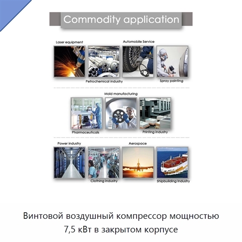 Винтовой воздушный компрессор мощностью 7,5 кВт в закрытом корпусе