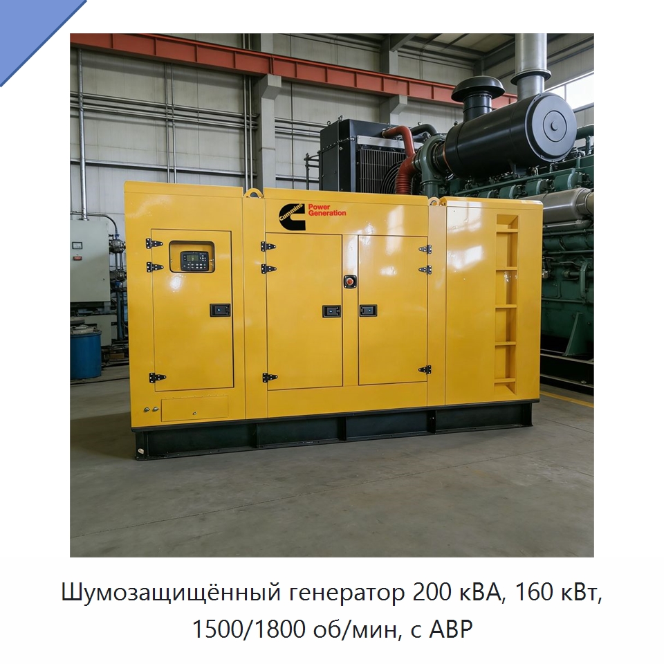 Шумозащищённый генератор 200 кВА, 160 кВт, 1500/1800 об/мин, с АВР — Дизельные генераторы