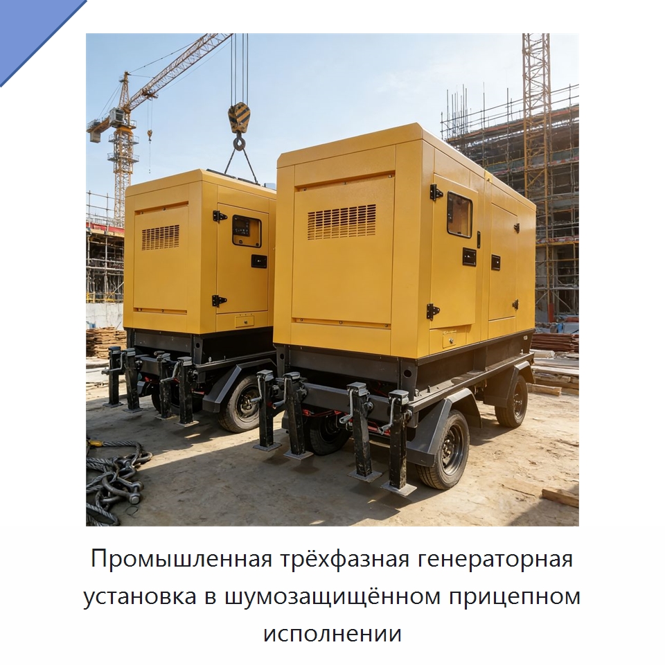 Промышленная трёхфазная генераторная установка в шумозащищённом прицепном исполнении — Дизельные генераторы