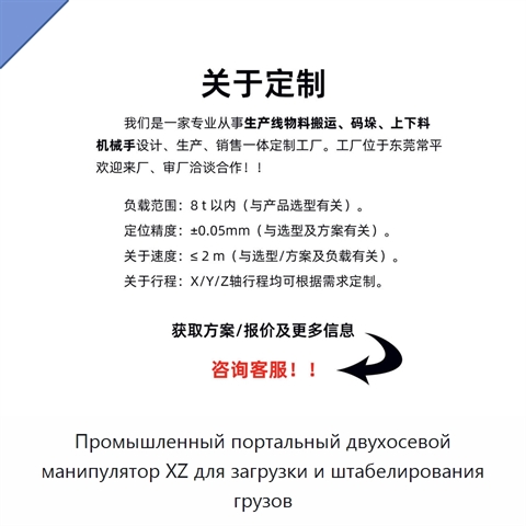 Промышленный портальный двухосевой манипулятор XZ для загрузки и штабелирования грузов