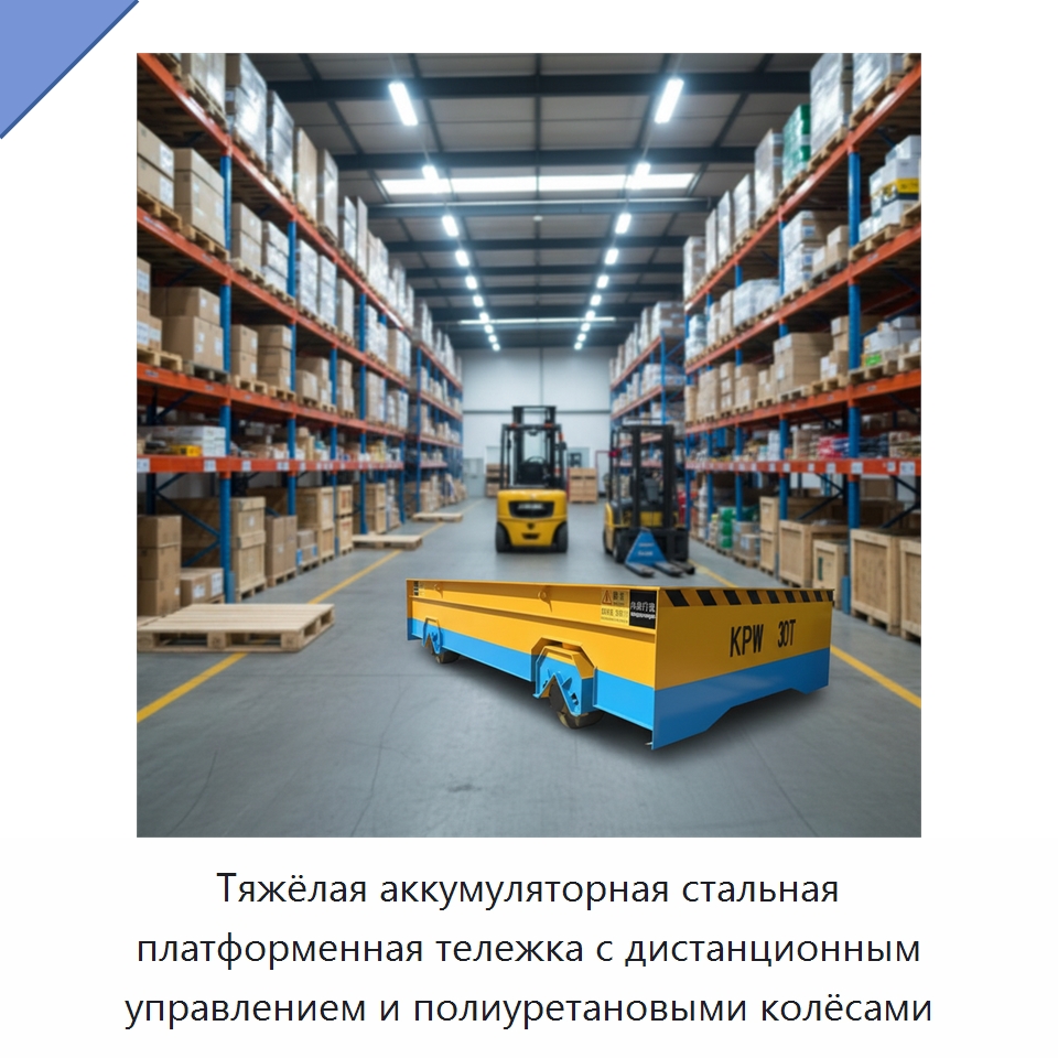 Тяжёлая аккумуляторная стальная платформенная тележка с дистанционным управлением и полиуретановыми колёсами — Специальное подъемно-транспортное оборудование