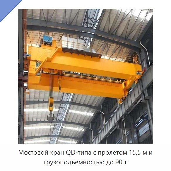 Мостовой кран QD-типа с пролетом 15,5 м и грузоподъемностью до 90 т — Краны
