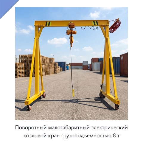 Поворотный малогабаритный электрический козловой кран грузоподъёмностью 8 т