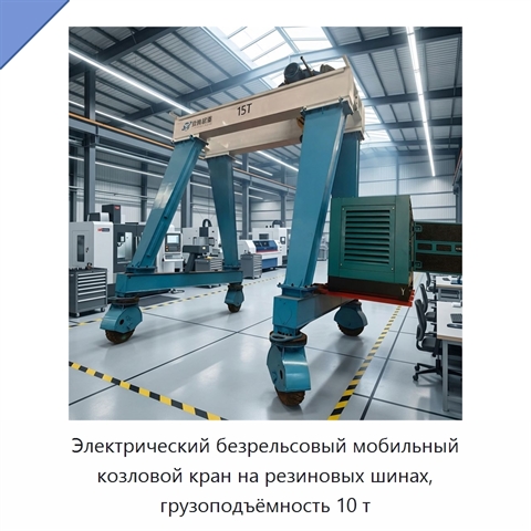 Электрический безрельсовый мобильный козловой кран на резиновых шинах, грузоподъёмность 10 т