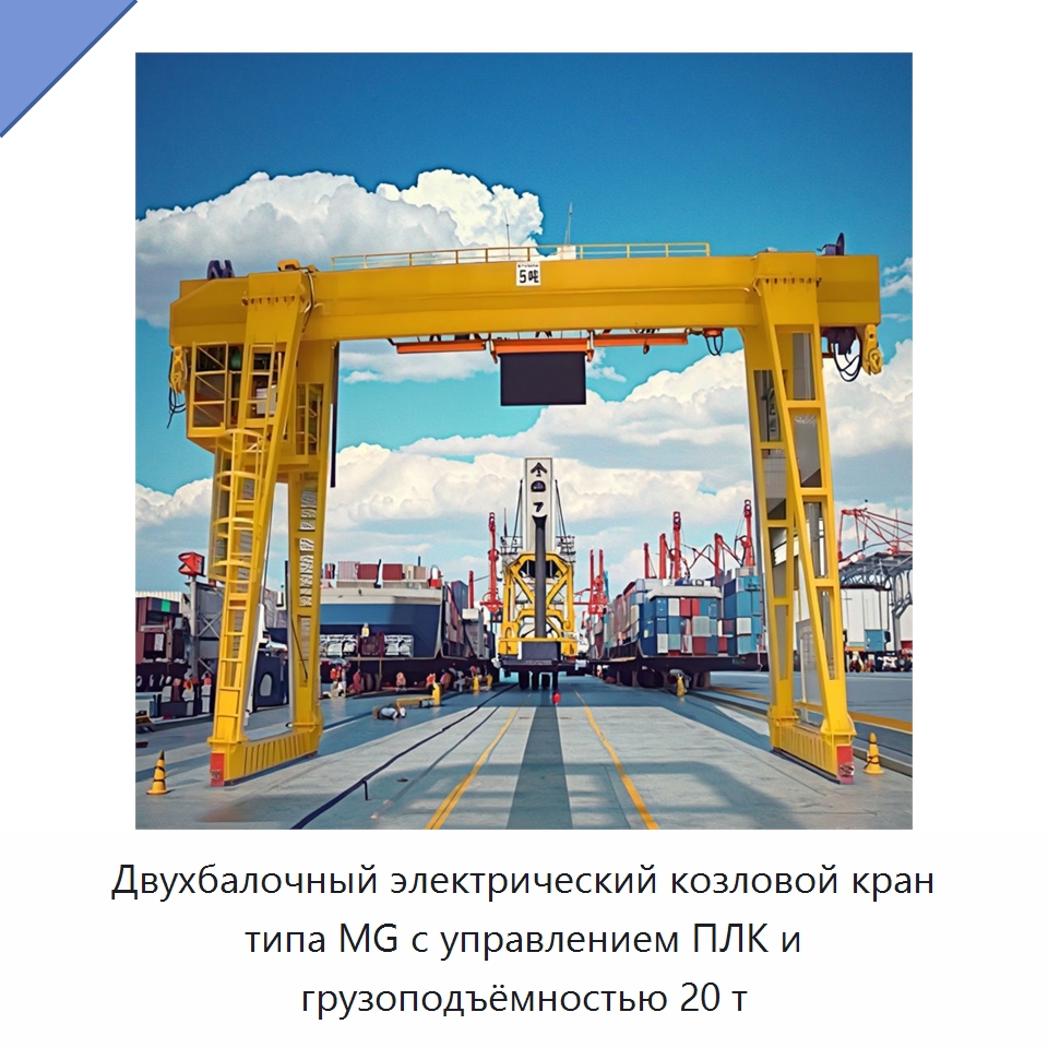 Двухбалочный электрический козловой кран типа MG с управлением ПЛК и грузоподъёмностью 20 т — Краны