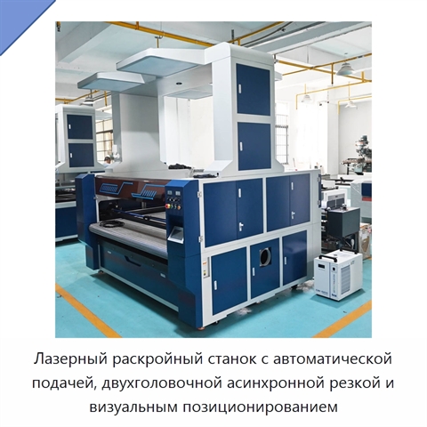 Лазерный раскройный станок с автоматической подачей, двухголовочной асинхронной резкой и визуальным позиционированием