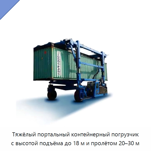 Тяжёлый портальный контейнерный погрузчик с высотой подъёма до 18 м и пролётом 20–30 м — Краны