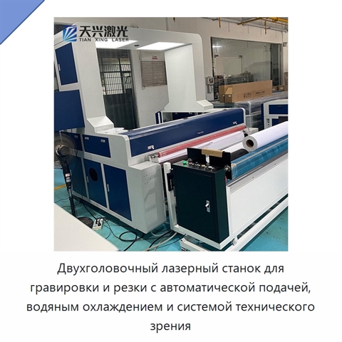 Двухголовочный лазерный станок для гравировки и резки с автоматической подачей, водяным охлаждением и системой технического зрения