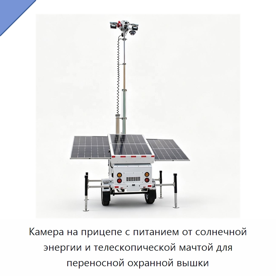 Камера на прицепе с питанием от солнечной энергии и телескопической мачтой для переносной охранной вышки — Solar CCTV