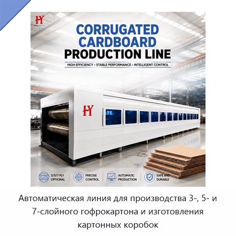 Автоматическая линия для производства 3-, 5- и 7-слойного гофрокартона и изготовления картонных коробок