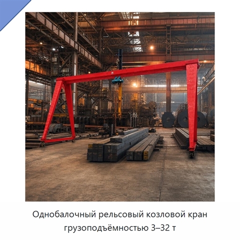 Однобалочный рельсовый козловой кран грузоподъёмностью 3–32 т