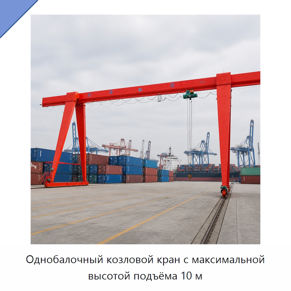 Однобалочный козловой кран с максимальной высотой подъёма 10 м