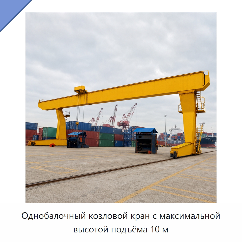Однобалочный козловой кран с максимальной высотой подъёма 10 м