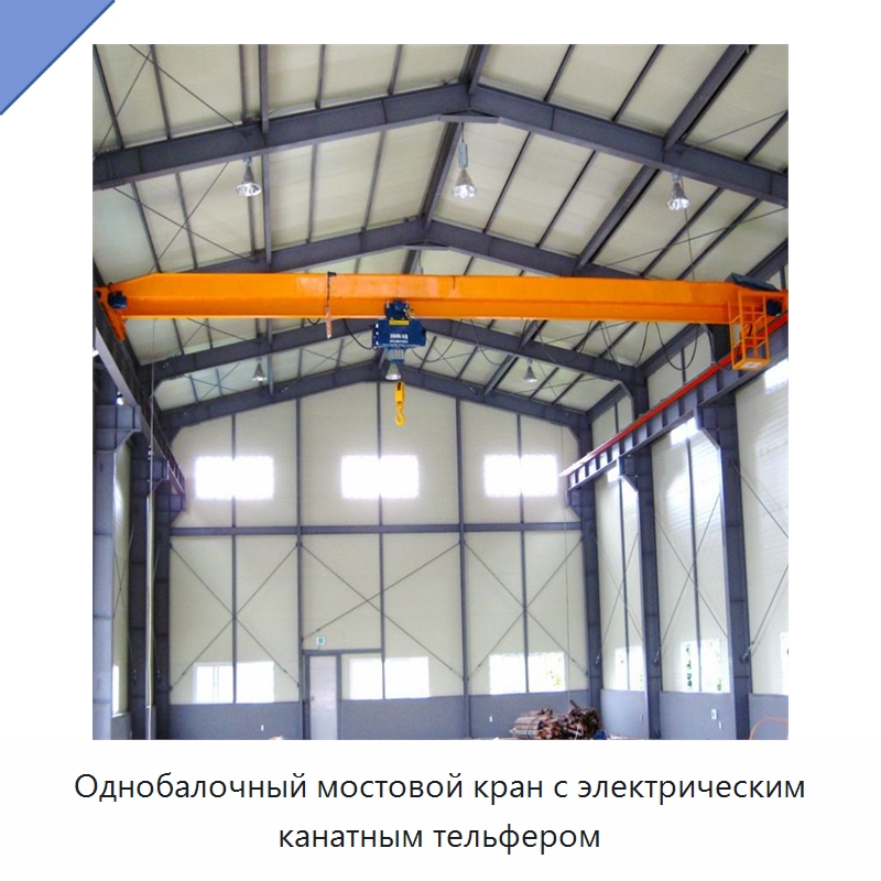 Однобалочный мостовой кран с электрическим канатным тельфером