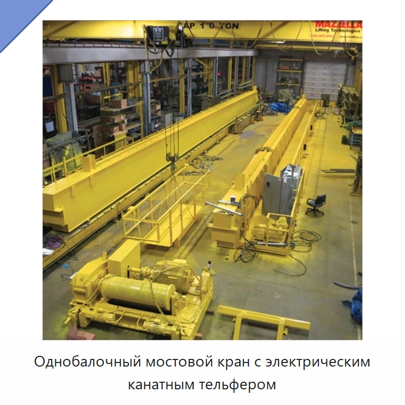Однобалочный мостовой кран с электрическим канатным тельфером