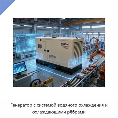 Генератор с системой водяного охлаждения и охлаждающими рёбрами