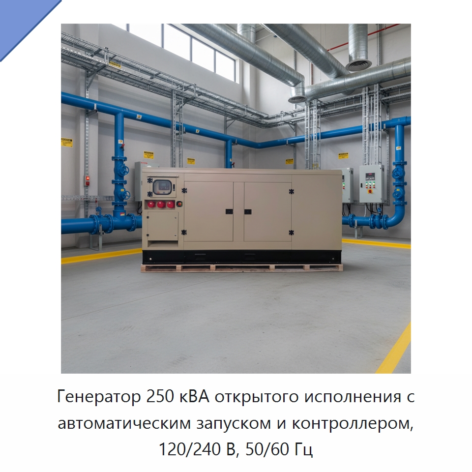 Генератор 250 кВА открытого исполнения с автоматическим запуском и контроллером, 120/240 В, 50/60 Гц — Дизельные генераторы