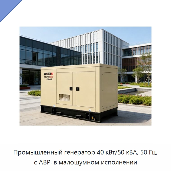 Промышленный генератор 40 кВт/50 кВА, 50 Гц, с АВР, в малошумном исполнении — Дизельные генераторы