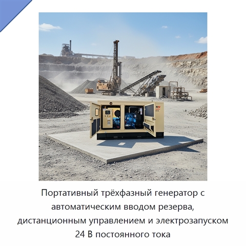 Портативный трёхфазный генератор с автоматическим вводом резерва, дистанционным управлением и электрозапуском 24 В постоянного тока