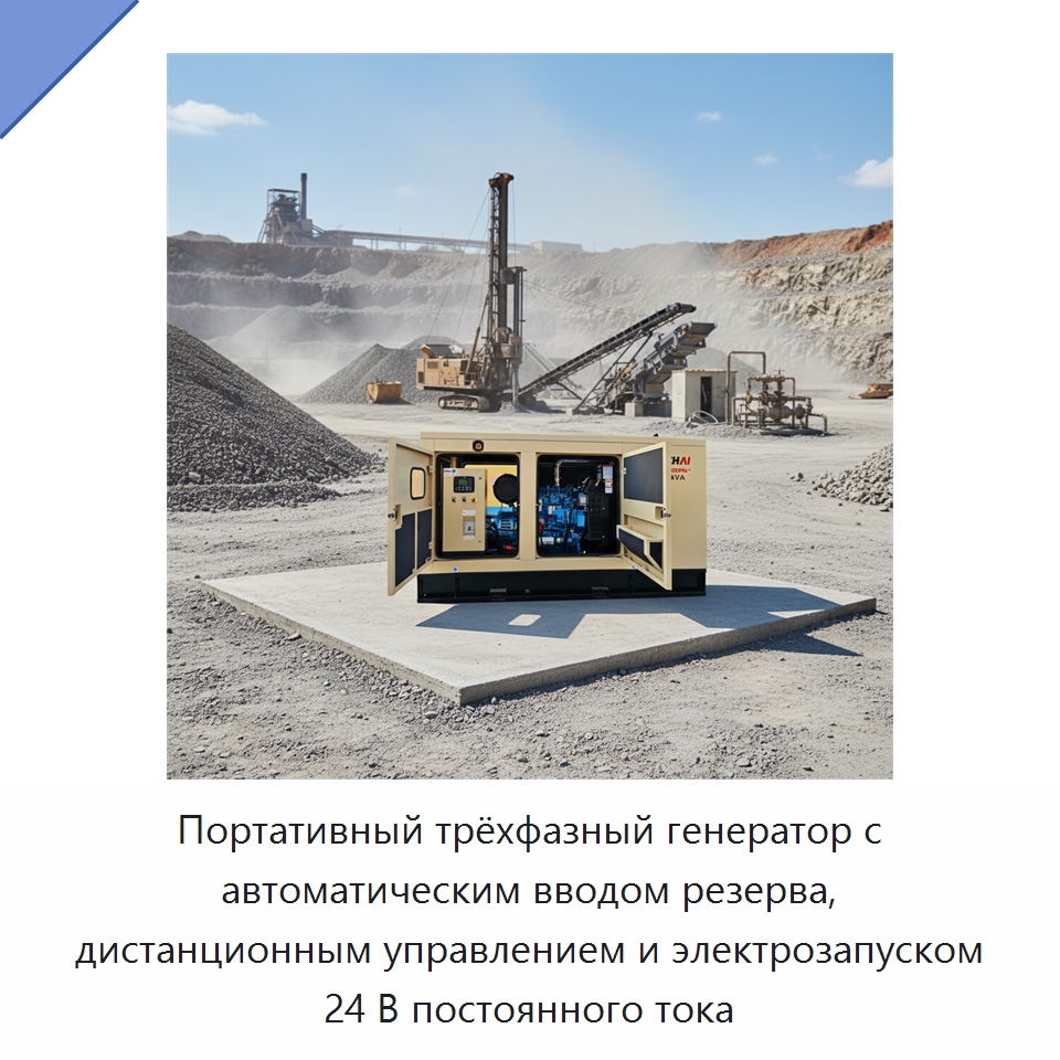 Портативный трёхфазный генератор с автоматическим вводом резерва, дистанционным управлением и электрозапуском 24 В постоянного тока — Дизельные генераторы