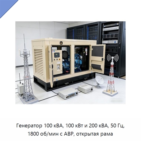Генератор 100 кВА, 100 кВт и 200 кВА, 50 Гц, 1800 об/мин с АВР, открытая рама