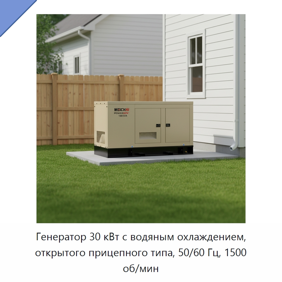 Генератор 30 кВт с водяным охлаждением, открытого прицепного типа, 50/60 Гц, 1500 об/мин — Дизельные генераторы