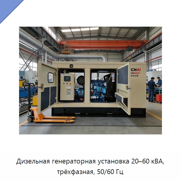 Дизельная генераторная установка 20–60 кВА, трёхфазная, 50/60 Гц — Дизельные генераторы
