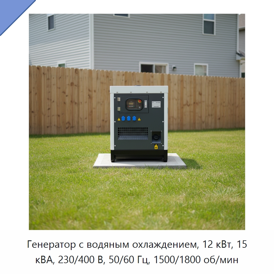 Генератор с водяным охлаждением, 12 кВт, 15 кВА, 230/400 В, 50/60 Гц, 1500/1800 об/мин — Дизельные генераторы
