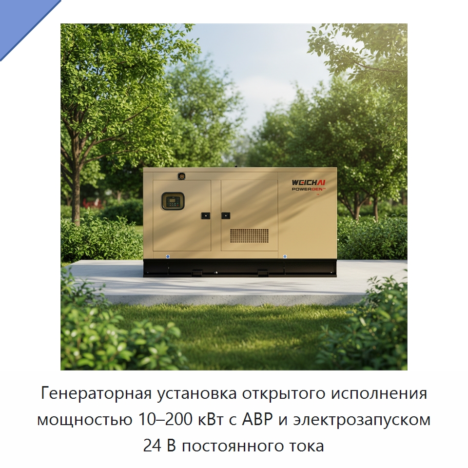 Генераторная установка открытого исполнения мощностью 10–200 кВт с АВР и электрозапуском 24 В постоянного тока — Дизельные генераторы