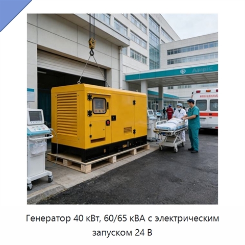 Генератор 40 кВт, 60/65 кВА с электрическим запуском 24 В