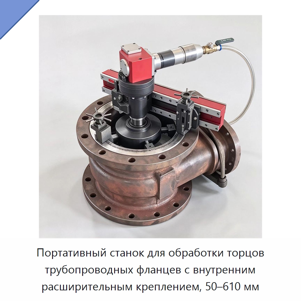 Портативный станок для обработки торцов трубопроводных фланцев с внутренним расширительным креплением, 50–610 мм — Фаскоснимательный станок