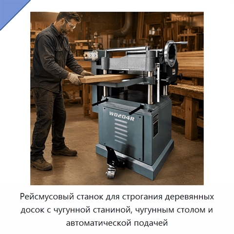 Рейсмусовый станок для строгания деревянных досок с чугунной станиной, чугунным столом и автоматической подачей