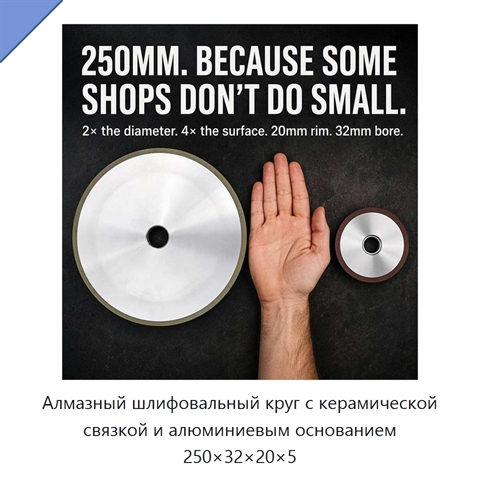 Алмазный шлифовальный круг с керамической связкой и алюминиевым основанием 250×32×20×5