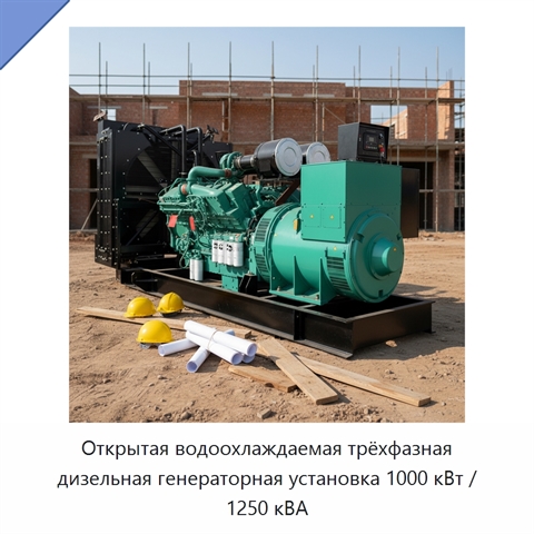 Открытая водоохлаждаемая трёхфазная дизельная генераторная установка 1000 кВт / 1250 кВА