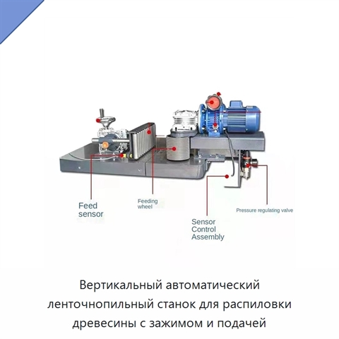 Вертикальный автоматический ленточнопильный станок для распиловки древесины с зажимом и подачей