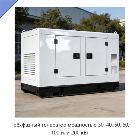 Трёхфазный генератор мощностью 30, 40, 50, 60, 100 или 200 кВт