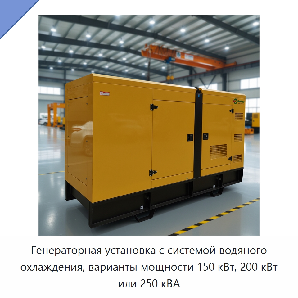 Генераторная установка с системой водяного охлаждения, варианты мощности 150 кВт, 200 кВт или 250 кВА — Дизельные генераторы