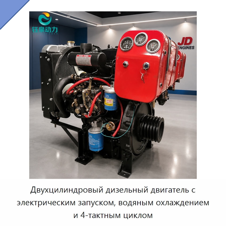 Двухцилиндровый дизельный двигатель с электрическим запуском, водяным охлаждением и 4-тактным циклом — Двигатели и запчасти для оборудования