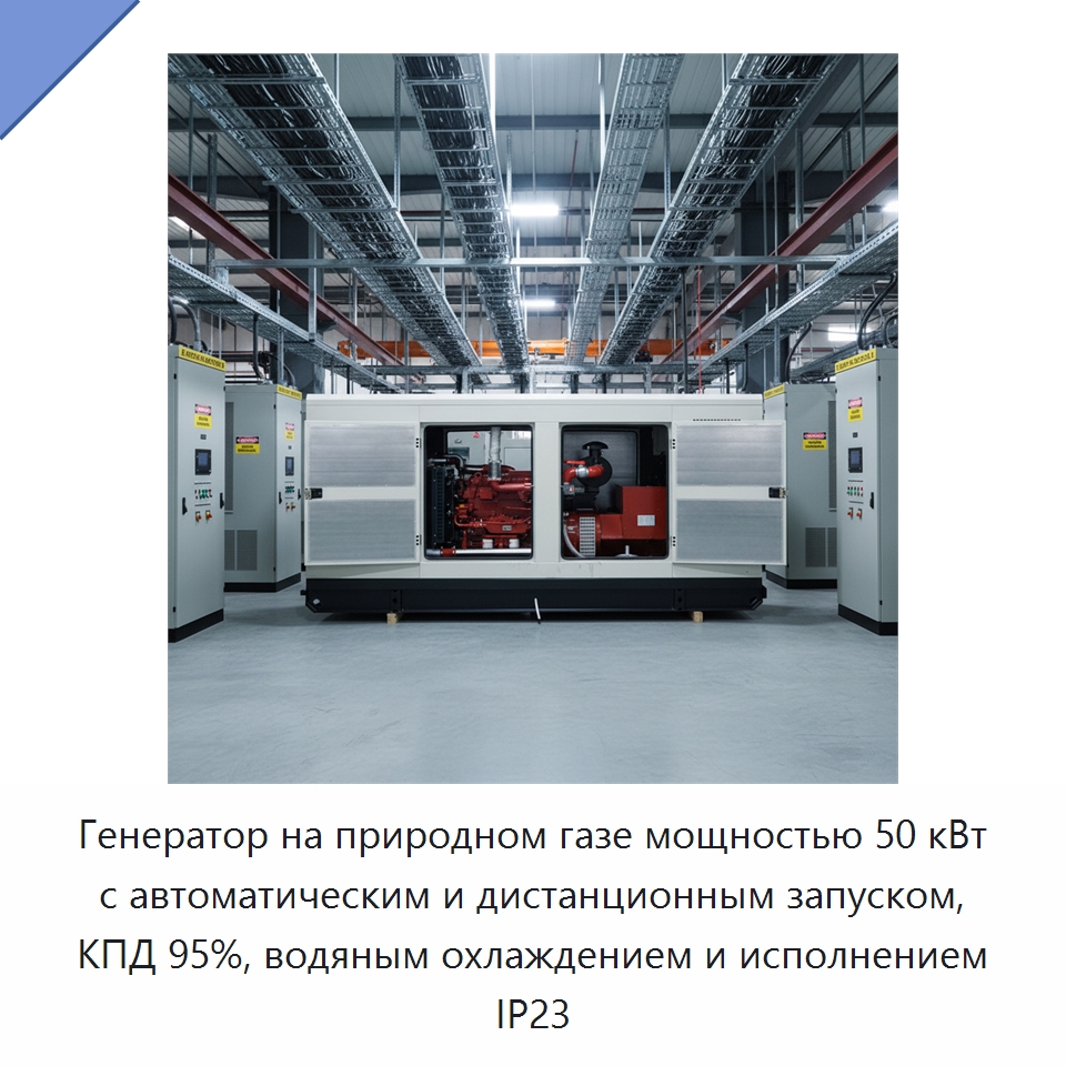 Генератор на природном газе мощностью 50 кВт с автоматическим и дистанционным запуском, КПД 95%, водяным охлаждением и исполнением IP23 — Газотурбинные генераторы