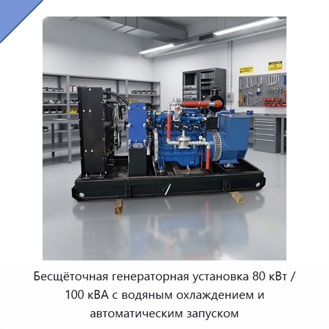 Бесщёточная генераторная установка 80 кВт / 100 кВА с водяным охлаждением и автоматическим запуском