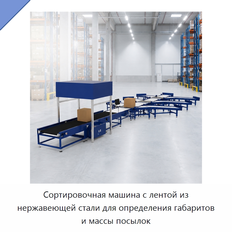 Сортировочная машина с лентой из нержавеющей стали для определения габаритов и массы посылок — Сортировочный конвейер