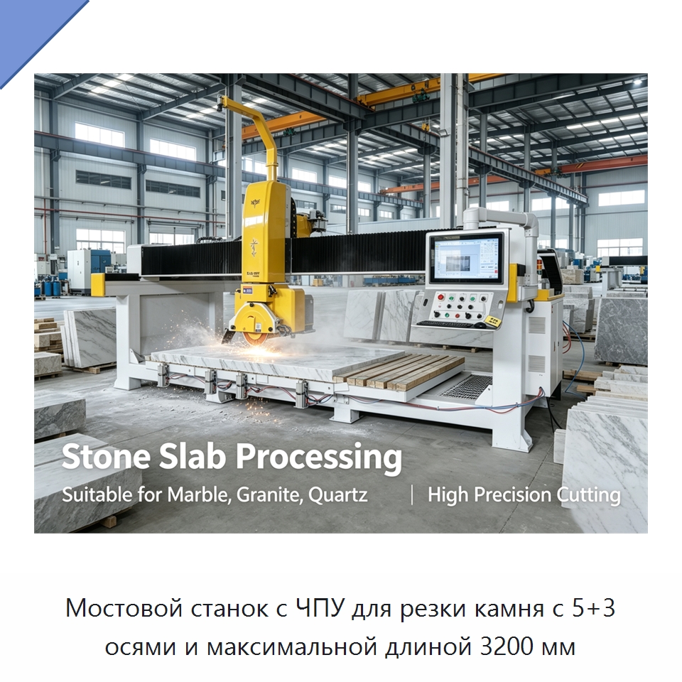 Мостовой станок с ЧПУ для резки камня с 5+3 осями и максимальной длиной 3200 мм — Оборудование для обработки камня