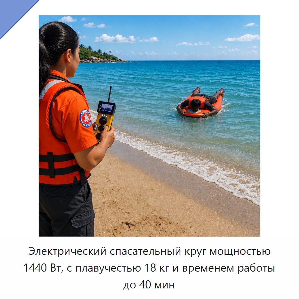 Электрический спасательный круг мощностью 1440 Вт, с плавучестью 18 кг и временем работы до 40 мин — Спасательные круги
