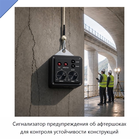 Сигнализатор предупреждения об афтершоках для контроля устойчивости конструкций