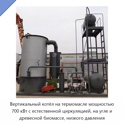 Вертикальный котёл на термомасле мощностью 700 кВт с естественной циркуляцией, на угле и древесной биомассе, низкого давления