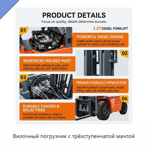 Вилочный погрузчик с трёхступенчатой мачтой