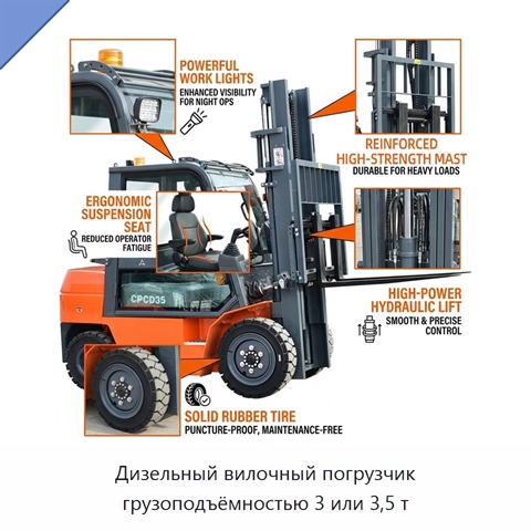 Дизельный вилочный погрузчик грузоподъёмностью 3 или 3,5 т