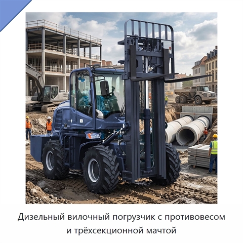 Дизельный вилочный погрузчик с противовесом и трёхсекционной мачтой
