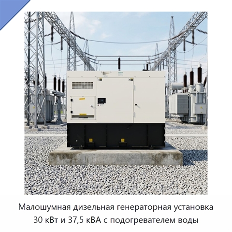 Малошумная дизельная генераторная установка 30 кВт и 37,5 кВА с подогревателем воды