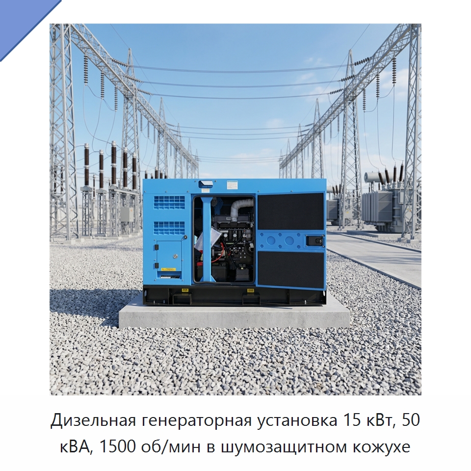 Дизельная генераторная установка 15 кВт, 50 кВА, 1500 об/мин в шумозащитном кожухе — Дизельные генераторы